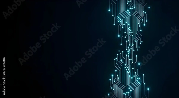 Fototapeta Minimalist Glowing Circuit Board Pattern on Dark Blue Background

