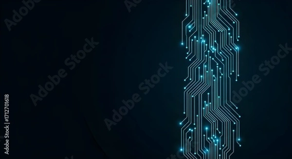 Obraz Futuristic Vertical Circuit Design with Luminous Blue and Cyan Elements
