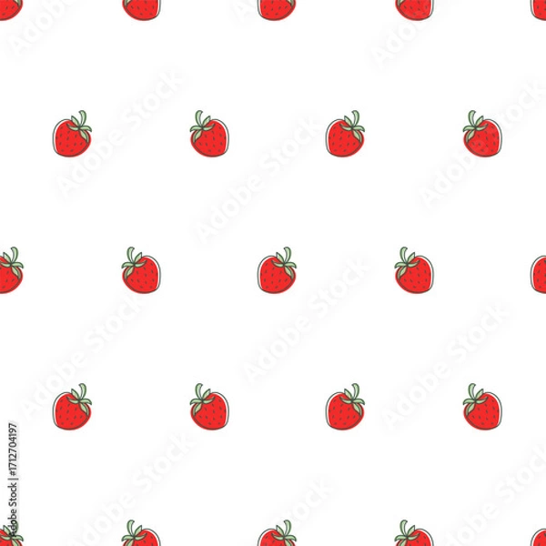 Fototapeta Red strawberry fruit seamless pattern. Vector design elements for dress or textile