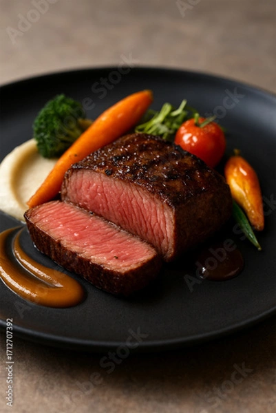 Fototapeta Fancy Halal Plated Steak – Michelin-Style Presentation