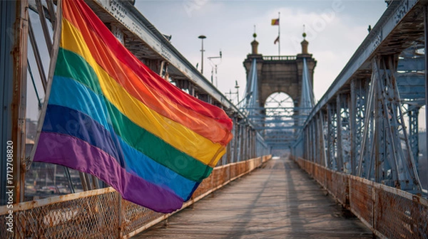 Obraz pride rainbow flag on bridge