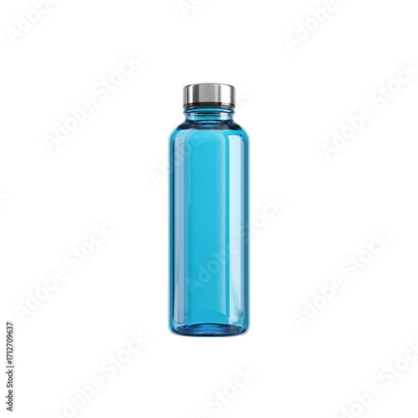 Fototapeta Light blue water bottle with stainless steel cap isolated on a transparent background, in a PNG format