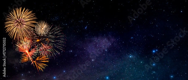 Obraz Fireworks with Night Sky Background