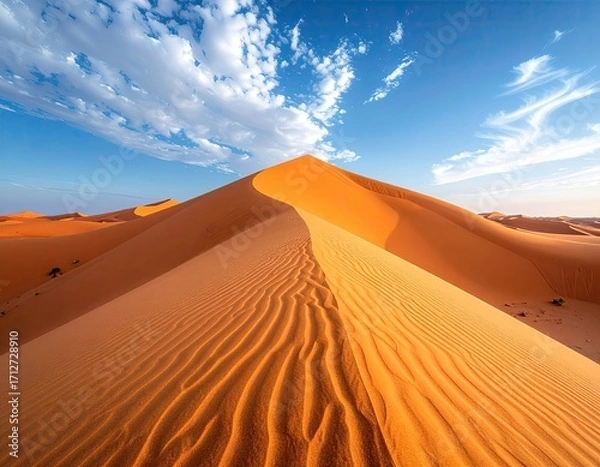 Fototapeta Sand Dune Landscape Under Bright Blue Sky With White Clouds in Desert