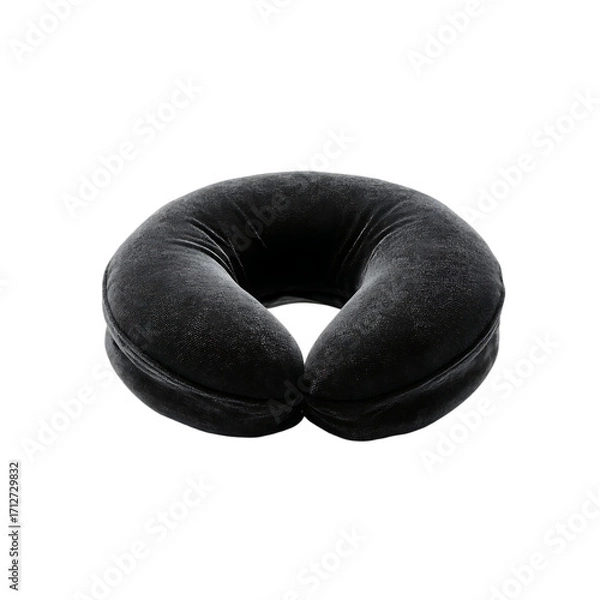 Fototapeta black U shaped travel neck pillow isolated on a transparent background, in a PNG format