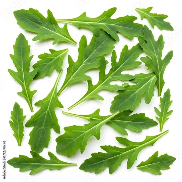 Fototapeta isolated or pattern lay on fresh Green leaf white Top arugula Flat background. view. rucola  Roquette