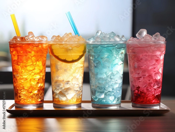 Obraz Frosted glasses with vibrant cold cocktails and drinks