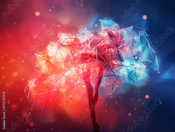 Obraz Dental health concept with laser surgeon technology on a red backdrop