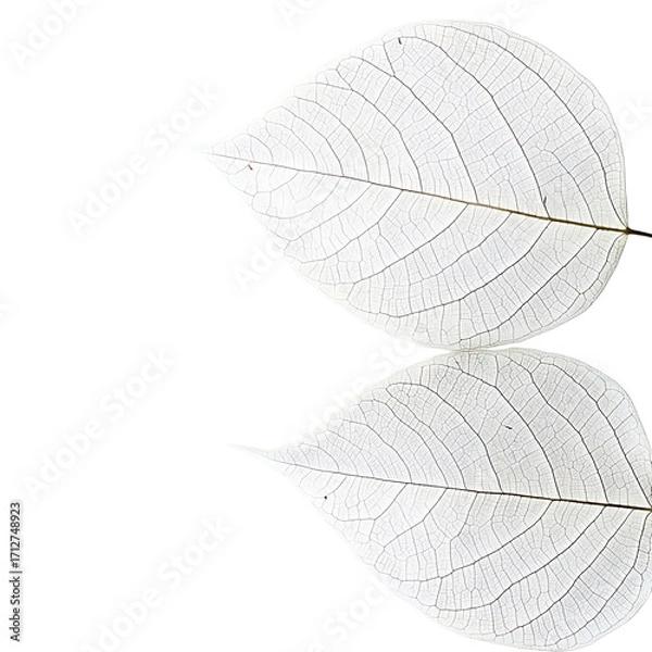 Fototapeta Minimalist White Skeleton Leaves with Soft Reflection isolated on transparen background (PNG)