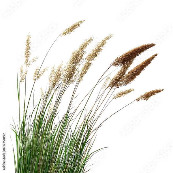 Fototapeta Elegant plumes of pampas grass waving gently in a whimsical field, isolated on transparen background (PNG)