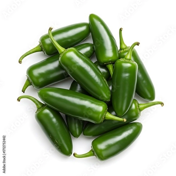 Fototapeta full chili field. with Green isolated of view. pepper jalapeno Top depth peppers background. Flat white lay on  Puebla