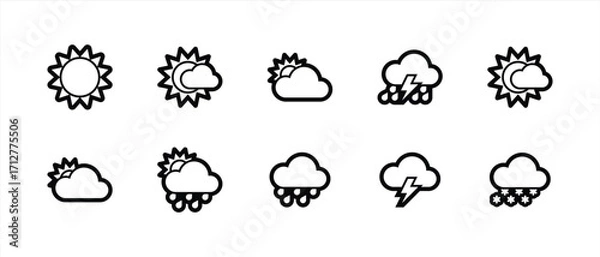 Fototapeta set of weather icon hand-drawn style, scribble doodle illustration with brush stroke, set of sign and symbol