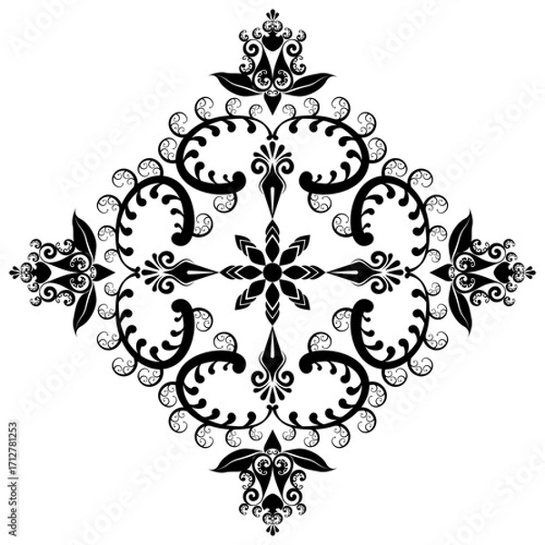 Fototapeta Damask decorative elements. Classic black abstract floral elements for design. Perfect for invitations, cards, prints, illustrations, etc.