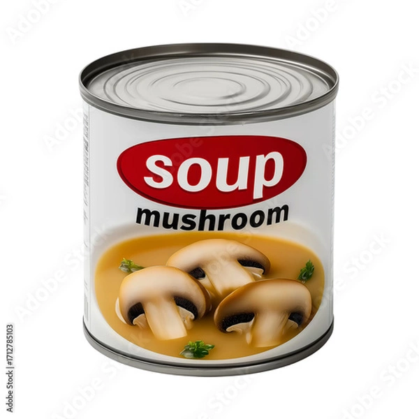 Fototapeta Mushroom Soup Can  Canned Food Product, Label Design, Isolated on Transparent Background