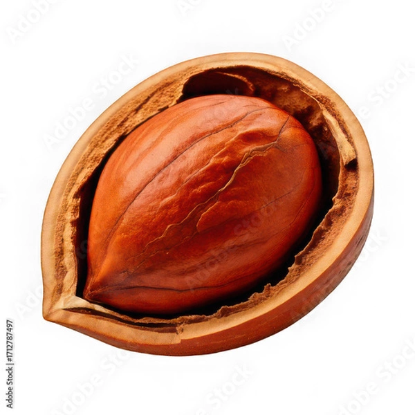 Fototapeta fresh open nut peeled and roasted with husk isolated on white background