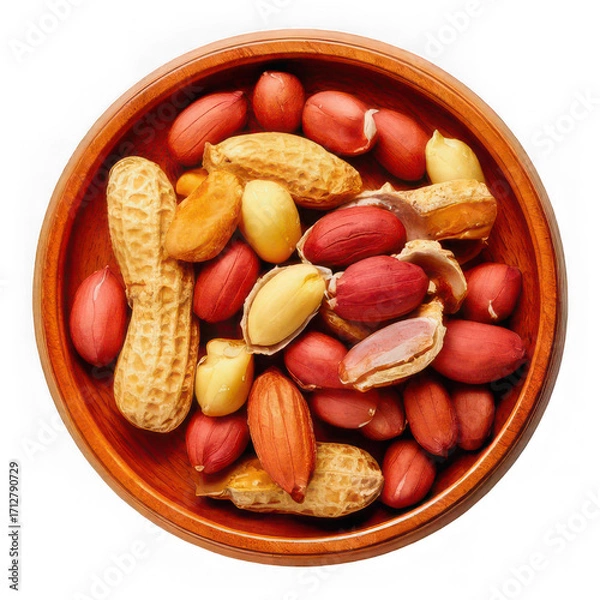 Fototapeta Peanut peeled and roasted with husk isolated on white background