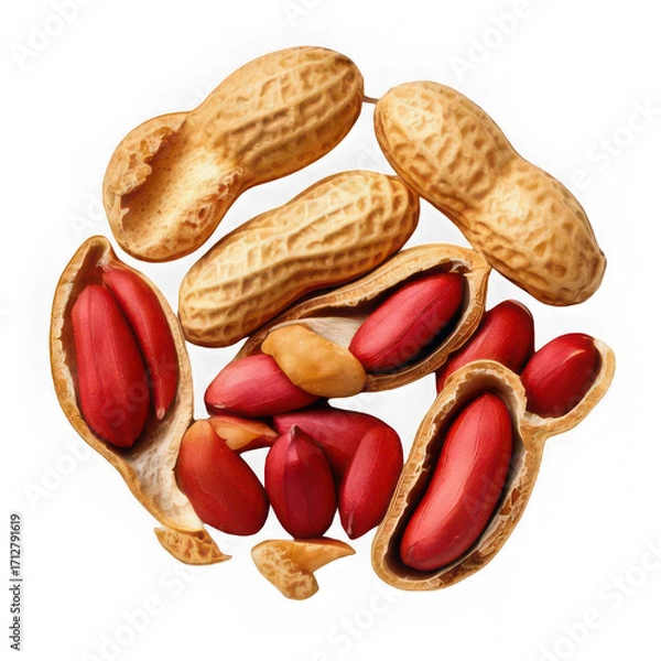 Fototapeta Peanut peeled and roasted with husk isolated on white background