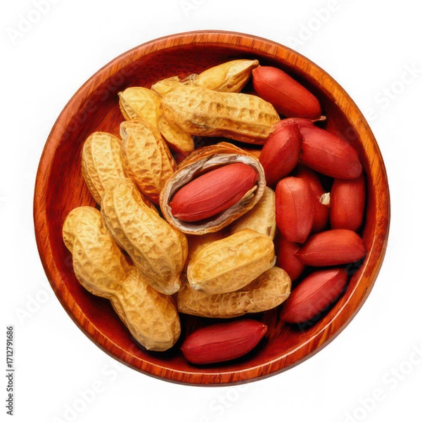 Fototapeta Peanut peeled and roasted with husk isolated on white background