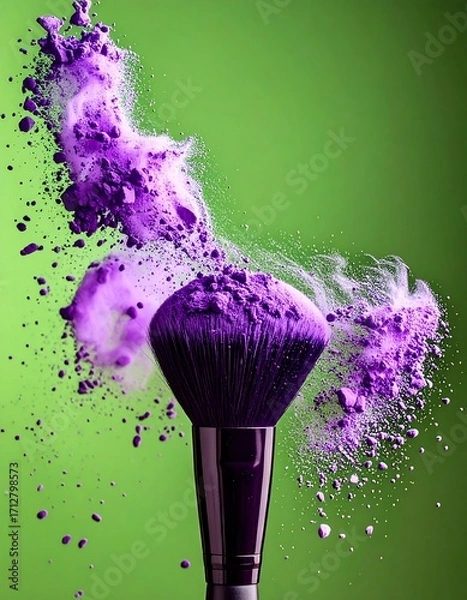 Obraz Makeup brush explosion against vibrant green