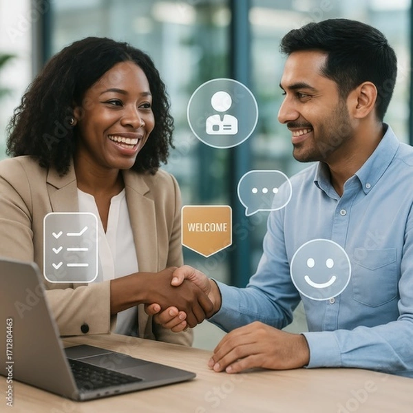 Obraz Business networking event meet and greet with professionals in a modern office space collaborative environment engaging viewpoint