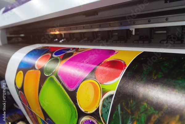 Fototapeta Large format printing machine in operation