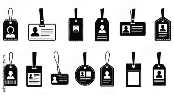 Fototapeta Collection of black identification badges with varying portrait designs silhouette