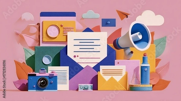 Fototapeta Illustrations of email marketing, SEO, SEM or content marketing campaigns