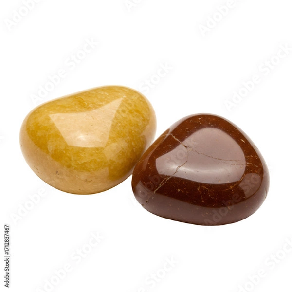 Obraz 2つの磨かれた黄色と茶色の石のクローズアップ透明背景の質感のある表面