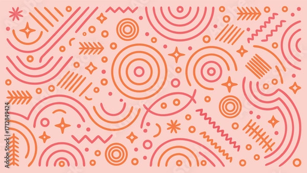 Fototapeta Vibrant Abstract Pattern with Playful Orange Lines on Pink Background