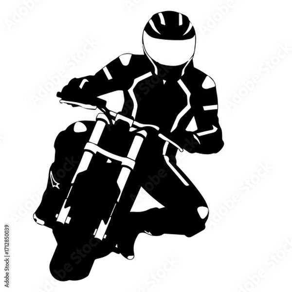 Fototapeta Silhouette of a Motorcyclist in Racing Gear Riding a Motorcycle Kneeling Pose.