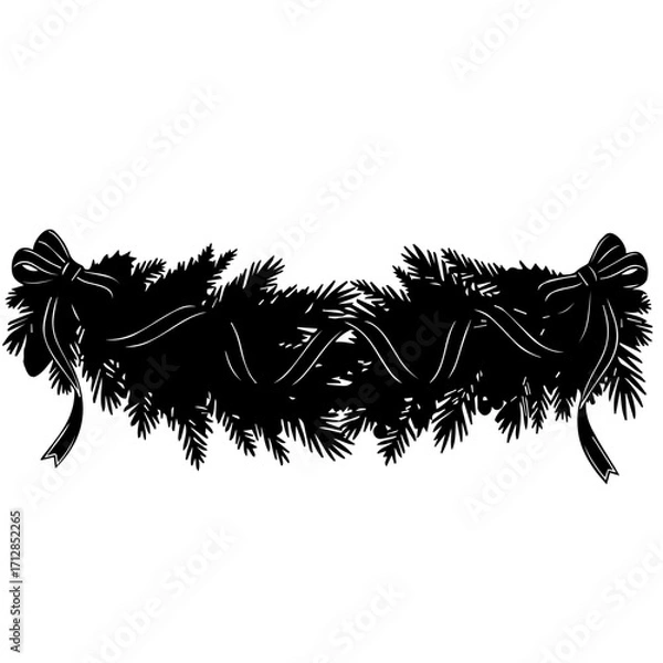 Fototapeta Silhouette of Festive Christmas Garland with Bows and Evergreen Branches.