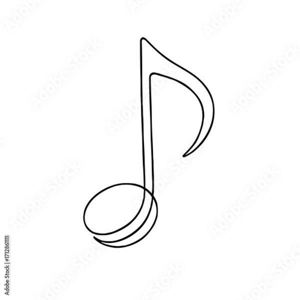Obraz Music note illustration in continuous line art style, black and white minimal design, sound and creativity concept