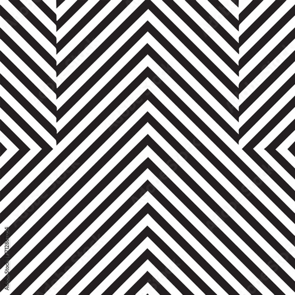 Fototapeta Abstract geometric pattern of sharp black and white chevron stripes creating a dynamic optical illusion of depth and movement