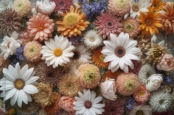 Fototapeta Abundant blossoms with varied focus and a natural backdrop
