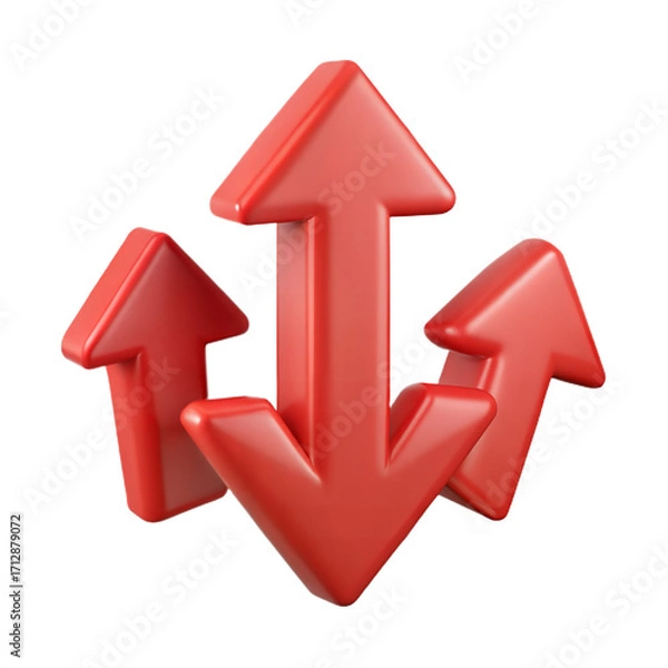 Fototapeta Four bold red arrows pointing up down and sideways symbolizing direction choice options