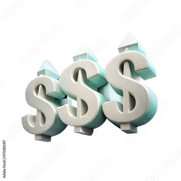 Fototapeta Three textured white dollar signs ascending upwards symbolizing financial growth and success