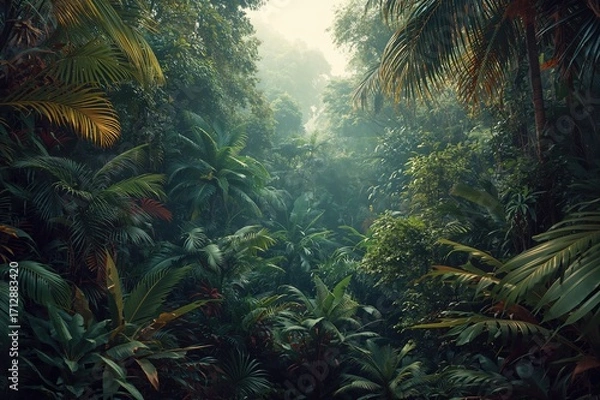 Fototapeta Background of tropical foliage with empty area for text