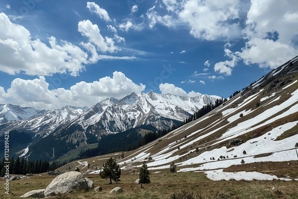 Fototapeta Journey towards the mountain pass in the northeastern hills