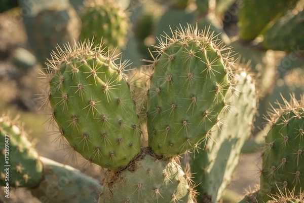 Fototapeta Nature wallpaper featuring the Prickly Pear cactus, also called Indian Fig or Mission Cactus.