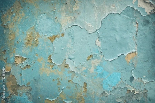 Fototapeta Blue plaster wall with peeling texture background, abstract design, vintage art, grunge pattern