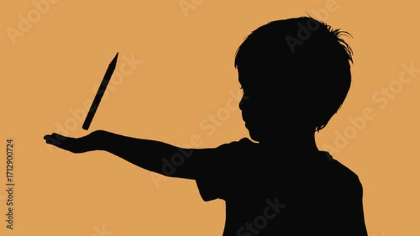 Fototapeta Intrigued young learner holding pencil with curiosity and wonder about education and imagination