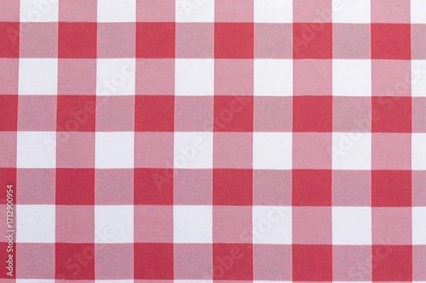 Obraz Textured fabric with red and white checkered pattern as backdrop