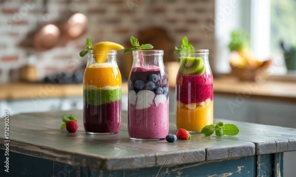 Obraz Colorful layered smoothies