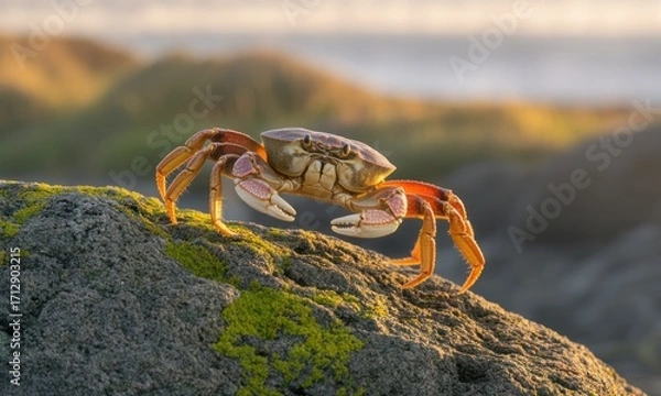 Obraz Crab on a rock at sunset