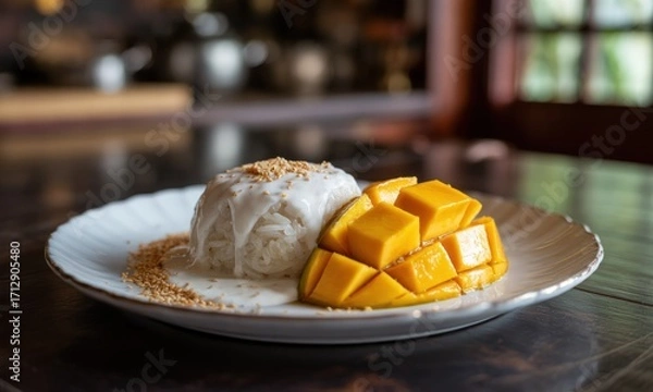 Obraz Creamy rice dish with mango