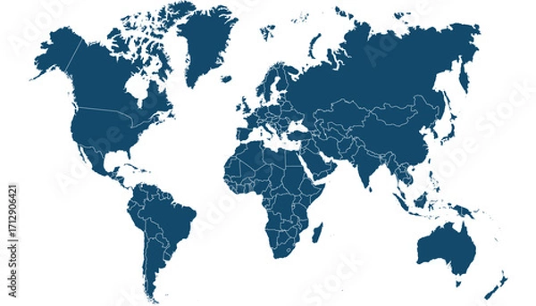 Fototapeta World map. Blue modern vector map. Silhouette map