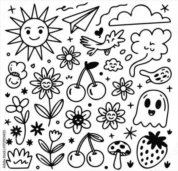 Fototapeta Seamless pattern with vintage floral illustration of flowers, leaves, and butterflies in a retro style