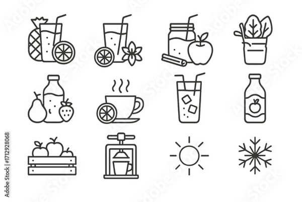 Fototapeta Autumn hot vector snowflake drink icon icons spring press crate juice seasonal