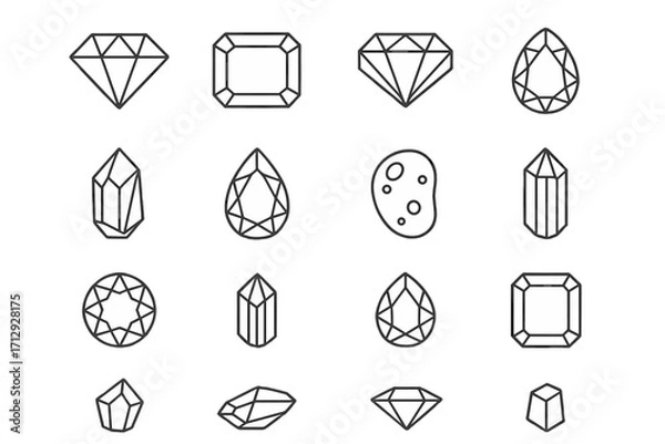 Fototapeta Icons opal ruby aquamarine gemstone topaz emerald diamond vector icon outline garnet