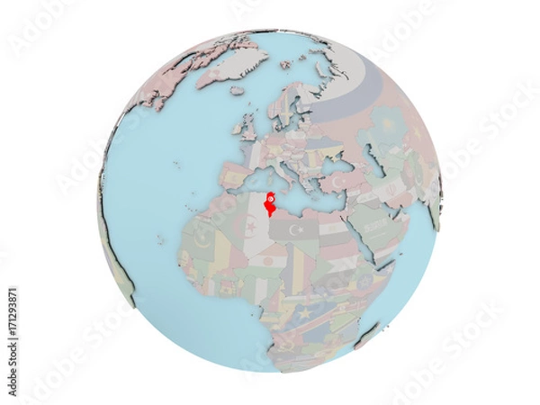 Fototapeta Tunisia with flag on globe